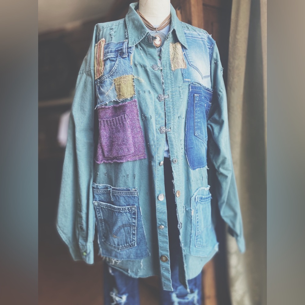 OOAK Custom Patchwork Utility Jacket The Sasha Artisan Reworked XXL - Picture 15 of 15